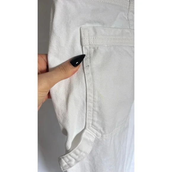$159 NWT GOOD AMERICAN White Denim Bib Overalls Cropped Straight Leg Women 14 32